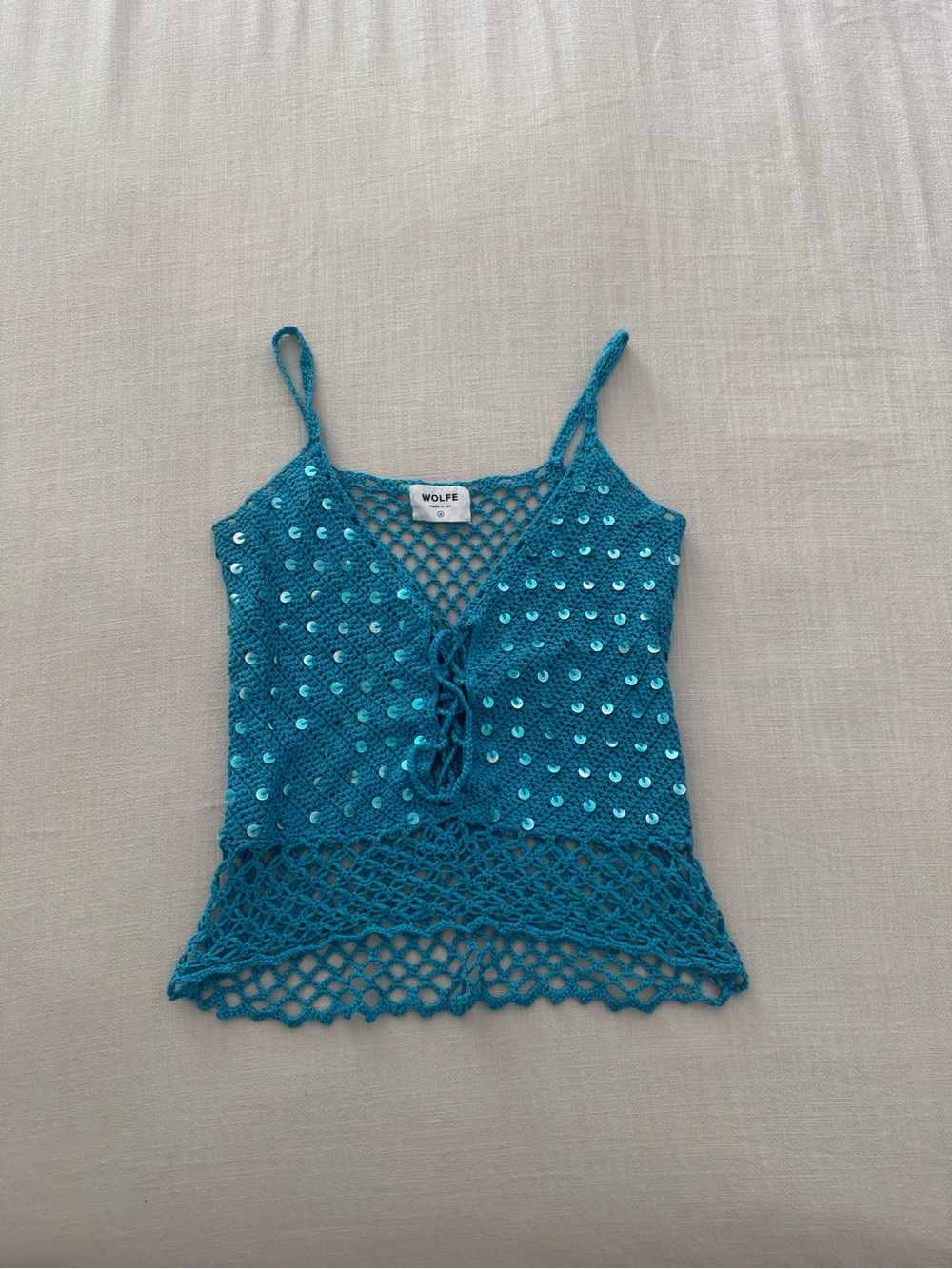 WOLF Turquoise Sequin Crochet Camisole